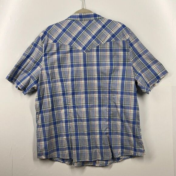 Bit & Bridle 2X Western Plaid Short Sleeve Shirt Blue Green women Pearl Snap - Picture 4 of 8
